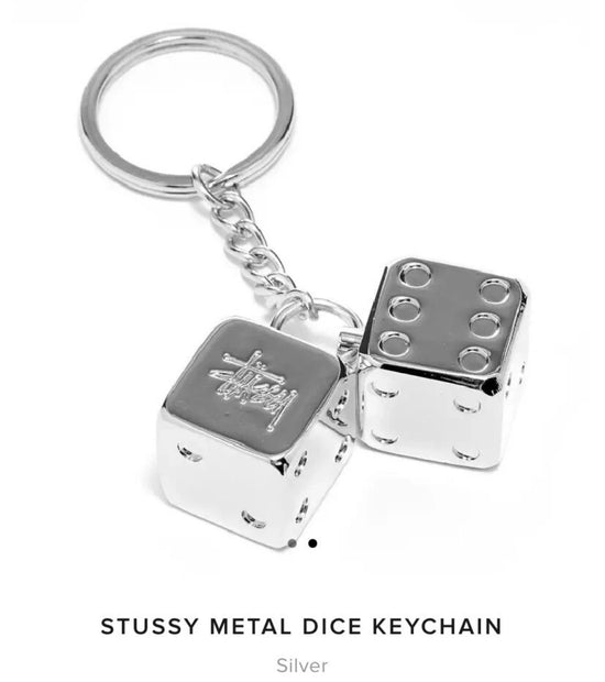Stussy Modern Silver Streetwear Dice Keychain  Accessory